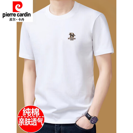 皮尔卡丹（pierre cardin）含棉短袖t恤男士圆领夏季2025新款体恤宽松上衣半袖男装潮T针织 黑色9929款 4XL 190建议190斤-220斤