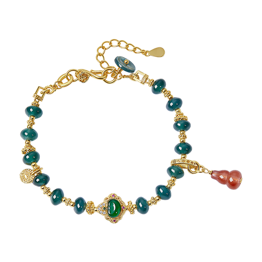 IL&CO Youke Oriental Hidden Spirit Jade Agate Ruyi Bracelet Gourd Bracelet Birthday and Valentine's Day Gift for Girlfriend Jingshen Tranquility Lucky Cloud + Jade + Gourd Bracelet