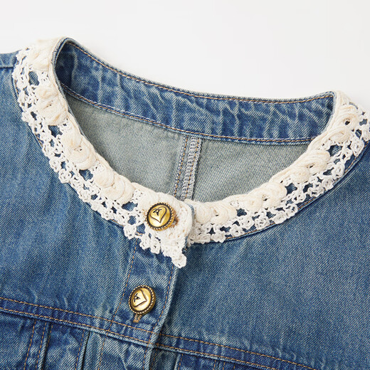 Robe de jean français Xiangy pour les femmes 2025 automne nouveau tempérament rétro à manches longues rond coule pur coton jupe route bleu l 165 / 88a / 110-125jin [Jin est égal à 0,5 kg]