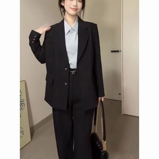 FANAOGE college student formal suit suit women's professional suit college student British suit shoulder pad Korean style suit jacket three-piece suit black suit + white shirt + trousers with shoulder pad M Recommended 95-110 Jin Jin equals 0.5 kg Urgent items will be sent on the same day - contact customer service for SF Express
