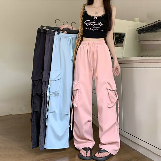 
Multi-pocket casual ice silk work pants for men and women neutral summer outdoor trousers trendy couple casual pants KXW 687 black [ice silk work pants] S [80-90Jin [Jin equals 0.5 kg]]