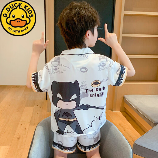 Harrow Little Yellow Enten Kinder-Pyjamas Jungen Sommereis Ice Seide dünne Kurzarmanzug Sommer Medium und große Jungen Cartoon Mode Heimkleidung Eis Seide Kurzarm G6624# Weiß Kuromi 170 Größe 18 [empfohlene Höhe 150-155 cm]