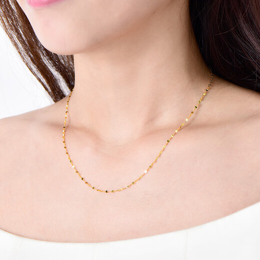 Safir 18K gold necklace yellow k gold versatile tile chain color gold necklace women's plain chain fixed price 40-43cm