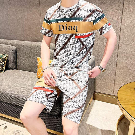 花花公子（PLAYBOY）轻奢潮牌男装夏装2025新款衣服男士冰丝恤短袖短裤搭配一整套装男 829白色套装 L 适合105-120斤