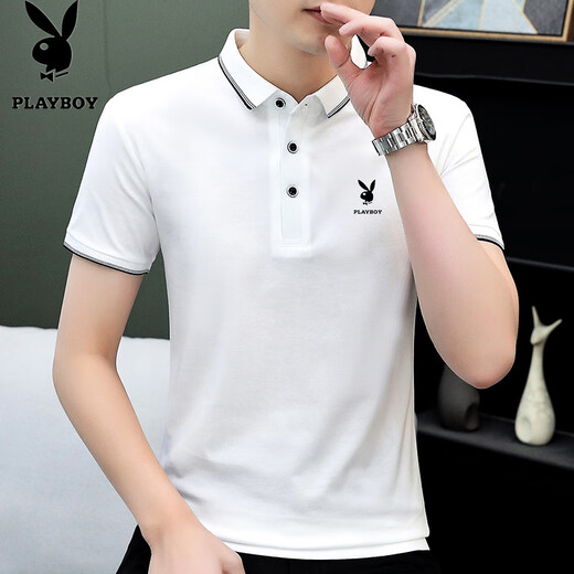 Playboy (PLAYBOY) high-end new pure cotton men's polo shirt short sleeve high-end casual fashion lapel slim summer T-shirt men's comfortable 826 dark gray M Recommended 90-110Jin [Jin equals 0.5 kg]