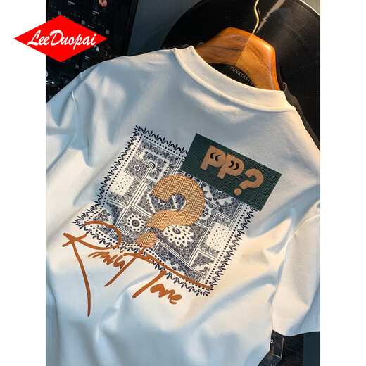 Lee Duo Pai kurzärmeliges T-Shirt für Männer 2025 Sommer Dünnem Mode gedrucktes T-Shirt runden Hals halbärmelige Herren Top White 2 [ZJ1047 Fit-Version] M für 90-108jin [Jin gleich 0,5 kg] geeignet.