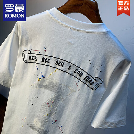 Camiseta de manga corta para hombres de Romon Summer Camiseta suelta de cuello redondo de cuello redondo 2025 Nueva camiseta de media manga bordada hombres blancos