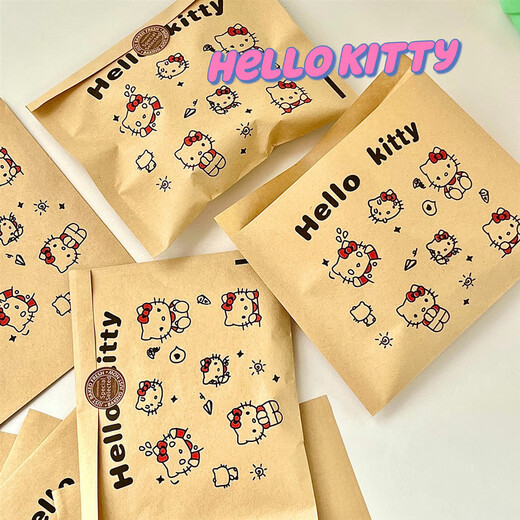 Zhiduosao line puppy KT cat kraft paper bag opaque self-sealing packaging bag thickened large capacity cute packaging gift bag bow cat bag (50 pieces) comes with sealing sticker