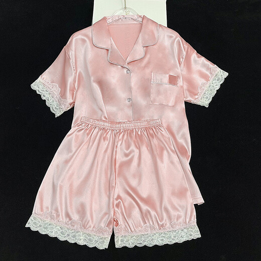 Feste Farbeis-Seiden-Pyjama für Frauen im sommerlichen dünnen Stil, hochwertiger kurzärmeliger Heimkleidung zweiteiler Anzug zum Tragen von außerhalb 9214# XL [vorgeschlagen 115-130jin [Jin ist 0,5 kg]]