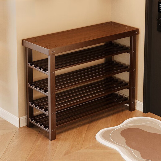 Splott Shoe Cabinet Changing Shoe Stool Door Can Sit At Home Door Shoe Rack Multi-Layer Household Solid Wood Porch Cabinet Storage Rack Carved Shoe Rack (Walnut Color) 4-Layer 80cm Widening and Thickening + Installation Tools