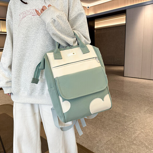 新款妈咪包双肩包多功能背奶包妈妈包母婴妈妈户外出行手提旅行包 浅绿色