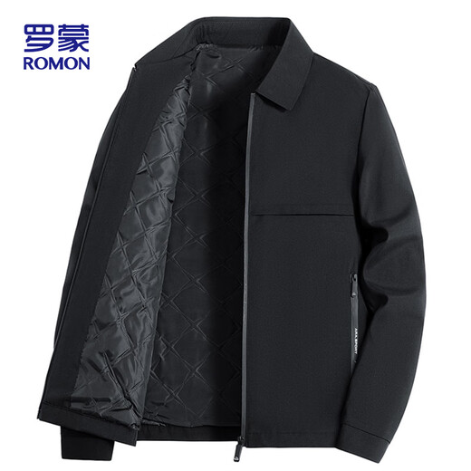 ROMON jacket men's winter business casual lapel cotton clothes cadre executive jacket men MK73 black cotton XL