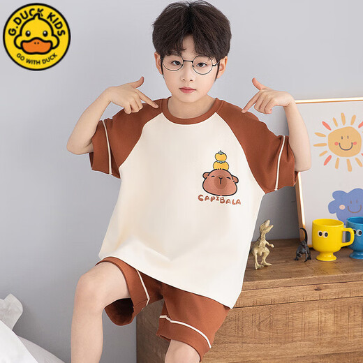 G.Duckkids Kinderpyjamas Jungen Sommer reines Baumwolldünne kurzärmelige Jungen große Kinder Sommer Teenager-Studenten Home Kleidung Set TN694 Nezha 130 14 Größe [130 High/50jin [Jin entspricht ca. 0,5 kg]]]
