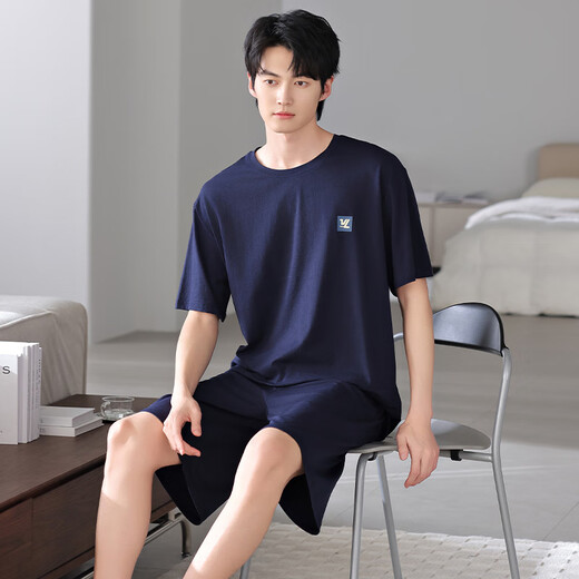 七匹狼（SEPTWOLVES）莫代尔睡衣男士夏季薄款休闲凉感短袖短裤夏天外穿家居服大码套装 A4839 L 建议120-140斤