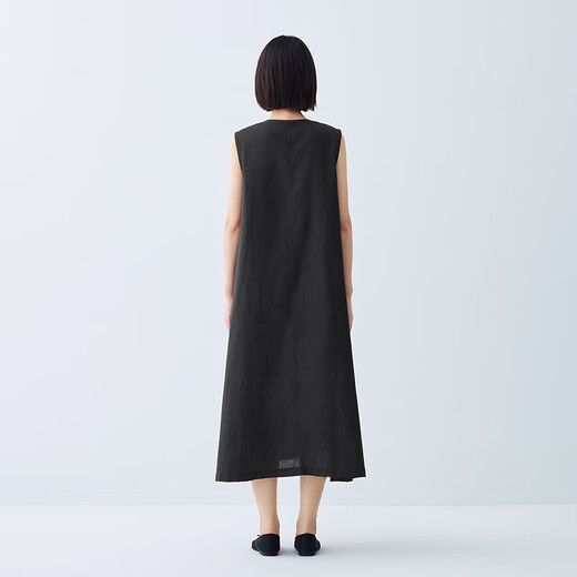 无印良品（MUJI）女式 棉 汉麻 无袖连衣裙女装裙子夏季 连身裙长裙 BCD91C5S 黑色 M （160/84A）