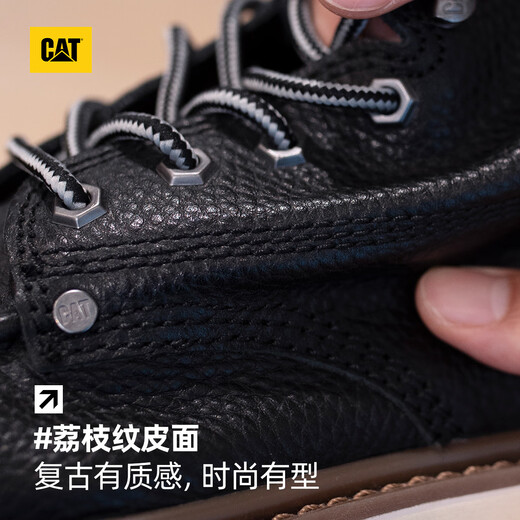 CAT卡特马丁靴工装靴男靴荔枝纹牛皮轻户外复古机车靴P721412N3EDC09 黑色 42