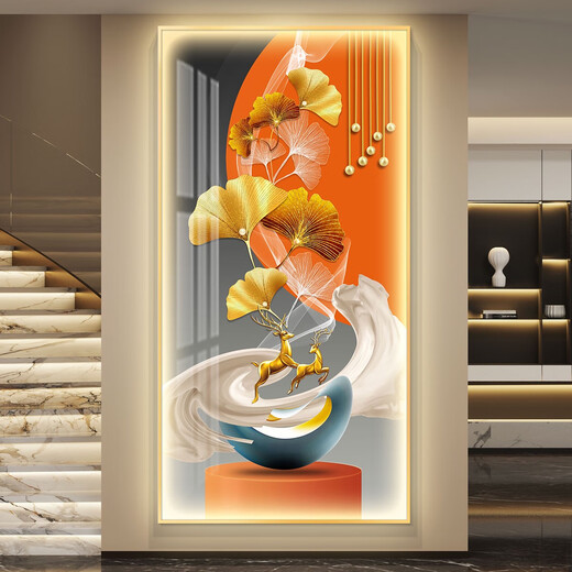 CLCEY鸿运当头轻奢led带灯入户玄关装饰画走廊过道挂画简约现代感 CN-6296-鸿运当头 120*240尊贵黑色边框智能led灯