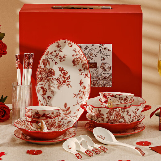 DearDali Rose Holiday Tableware Set for Best Friend Wedding Gift, Practical Ceramic Dish Set for Engagement Gift, Premium Food Gift Box for Two (Fast Next Day Delivery) 10-piece Set