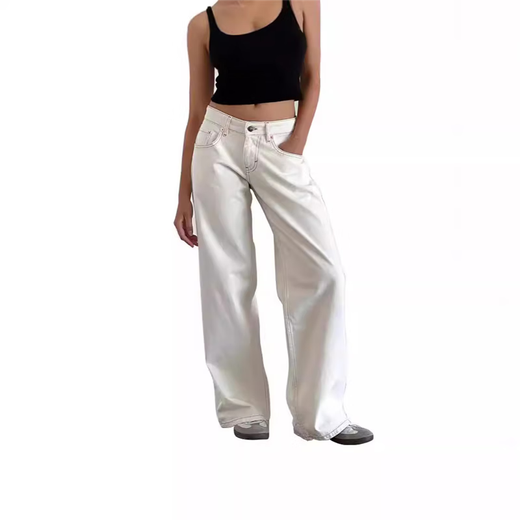 
American retro low waist non-elastic wash straight jeans for women in autumn new street wide-leg denim women's pants 12176 dark blue XS