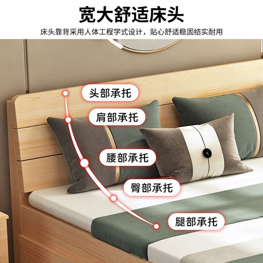 Biaoxun solid wood bed double 1.8m modern simple 1.5m home master bedroom double bed rental house bed 1.2m single bed bed legs 30cm high single bed 1500mm*2000mm recommended