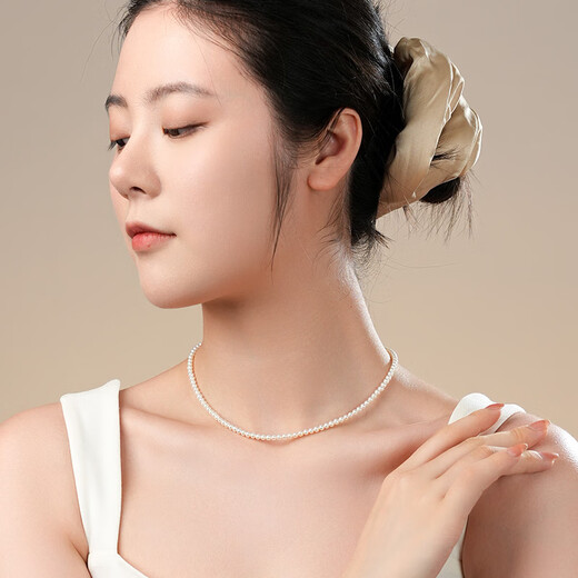 Dara 18K gold freshwater pearl necklace 3-4mm extremely bright light entry necklace for women, versatile birthday gift, practical gift giving