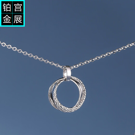 Gongzhan Geometric Ring Platinum Necklace for Women, Simple and Versatile pt950 Platinum Chain Set Authentic Birthday Gift for Girlfriend Geometric Ring Necklace Platinum pt950 Approximately 5-5.2 Grams