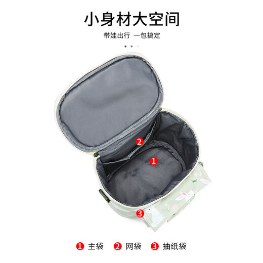 铂呐苓婴儿车挂包收纳袋便携外出妈咪包大容量多功能挂钩储物置物袋 推车收纳挂包 浅绿小兔