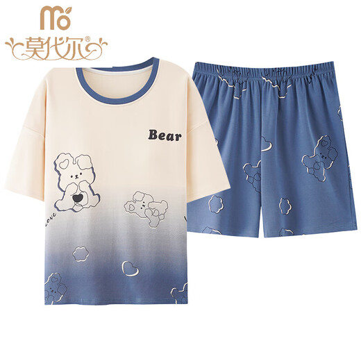 
Modal 2025 summer new pajamas for women pure cotton shorts shorts fat girl plus size with breast pad home clothing set 3519 short sleeve suit without breast pad M