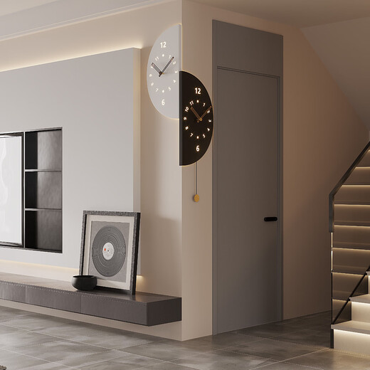 Psyche 2025 New Modern Simple Living Room Corner Double-Sided Wall Clock Home Silent Corner Clock Restaurant Clock Wall Wall Large + Voice Control Lamp + Swing Qiancheng Mobai