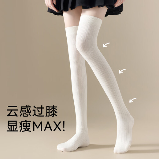 Catman Over-the-Knee Socks Women's Autumn Cotton Socks High Knee Protector Pressure Slimming Anti-Slip Black Thigh Long Socks Over-the-Knee Socks - About 50cm Black One Size