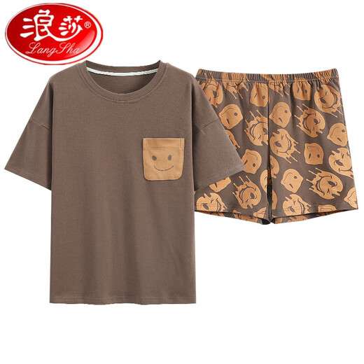 浪莎睡衣女夏季纯棉薄款可爱韩版学生短袖两件套装春秋宽松夏天家居服 栗色GXT6636图色 XL码(建议115-130斤) 均码
