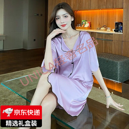 FENTENGG轻奢品牌真丝睡裙睡衣女夏秋薄高端桑蚕丝短袖性感衬衫凉感家居 CWS-9901 M 【75-100斤】