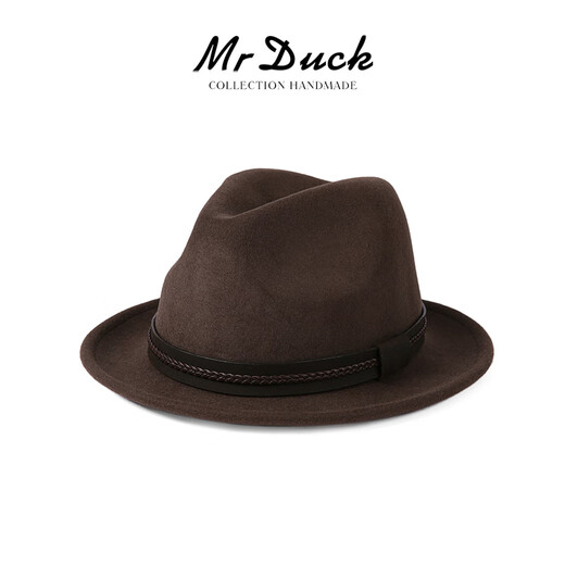 Mr DUCK New Product Imported Australian Top Hat Leather Ribbon Western Cowboy Hat Autumn and Winter Retro Hat Tibetan Felt Hat MW216245-Brown (5cm small side) Small size (52-54cm)