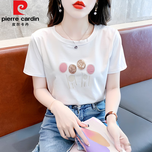 Pierre Cardin Pure Z Baumwolle kurzärmelige 2025 Neue Frauen-Front-Schulter-T-Shirt für Frauen vorne und vielseitig und modisch altersreduzierendes Schlampenkörper 6227 Pink S (Empfohlen 80 Jin [Jin gleich 0,5 kg] bis 95 Jin [Jin gleich 0,5 kg]))