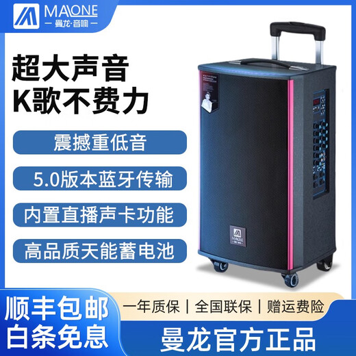 Manlong outdoor square dance audio bass anti-interference Internet celebrity live broadcast karaoke mobile lever audio Bluetooth high-power lithium battery long life portable wireless Bluetooth speaker M-120 12-inch lithium battery + 2 microphones + gifts