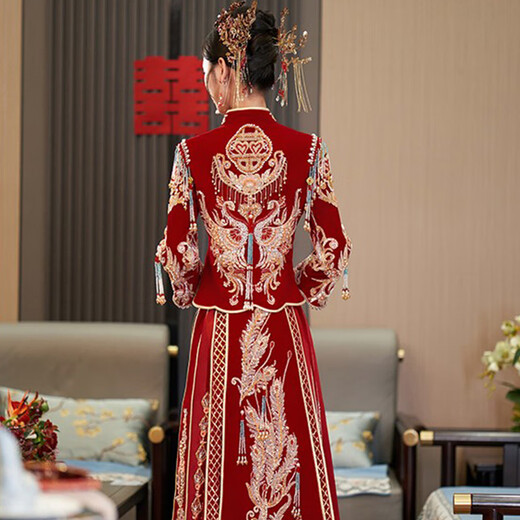 XiUhe Familien offizielles Flaggschiff XiUhe Hochzeit Braut 2025 Neues Hochzeitskleid Drache und Phoenix Hanging Hochzeitskleider Chinesisches Hochzeitskleid Hochzeitskleid N-843 m