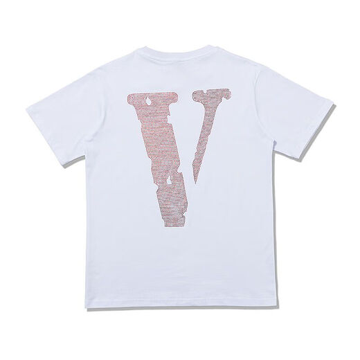 Vlone Back-Hot Diamond Big V Kurzärmelte P0P Up Guerilla Store Limited Style Männer und Frauen-Strass-Steinpaar T-Shirt 6198 Schwarz S