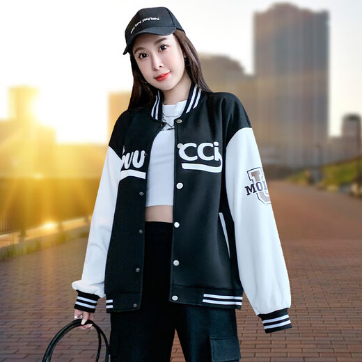 天籁之城 TLZC2022年秋季新款女士休闲宽松百搭上衣潮流棒球服短 蓝色 XL
