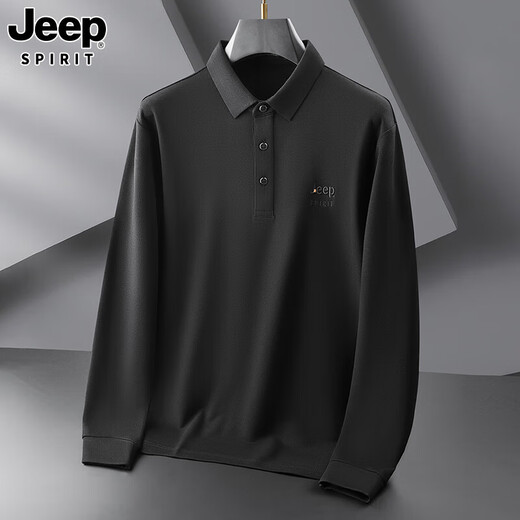 JEEP SPIRIT Jeep men's long-sleeved T-shirt autumn and winter new loose casual lapel T-shirt bottoming POLO shirt men's top Army Green XL