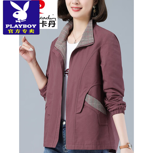 花花公子（PLAYBOY）时尚拼接宽松短外套女2025春秋新款中年妈大号减龄休闲翻克 豆绿色 L 110斤以下