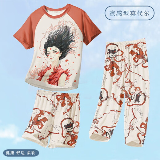 莫代尔女童空调服2025新款儿童睡衣哪吒敖丙男童夏家居服冰丝 ST12350那扎敖丙【凉感莫代尔】 160 cm/20码【155-160cm】