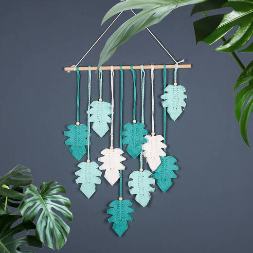 Zhongshangguan cross-border new ins leaf woven tapestries and pendants decoration home art fresh decorative room wall hanging SJ3291C dark green as picture