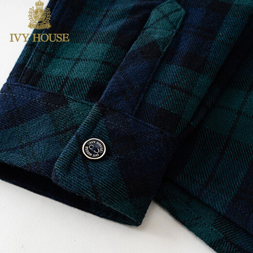 IVY HOUSE children's clothing for boys and older children in spring and autumn new style plaid shirt long-sleeved tops cotton versatile college style base A dark green 120