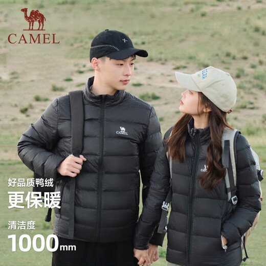 骆驼（CAMEL）轻薄羽绒服女防泼水90%绒子立领外套 J1W1PLN139B 幻影黑 L