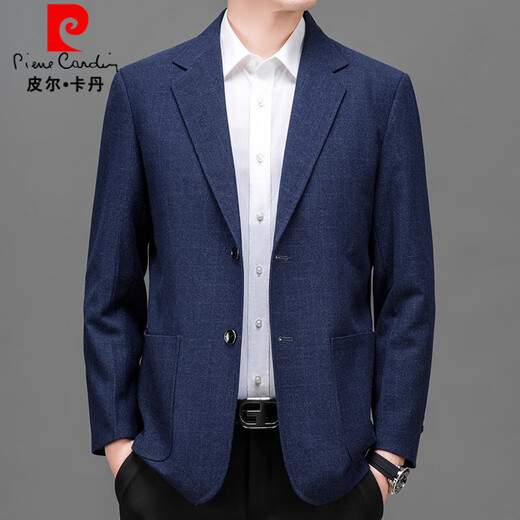 Pierre Cardin plaid suit men's high-end single suit top 2025 autumn new business casual suit jacket for men 37 Navy L 175 121-140Jin Jin equals 0.5 kg