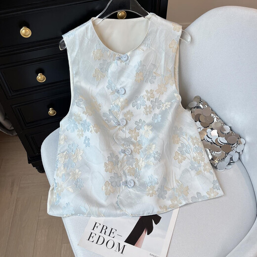 6622 New Chinese style vest young and gentle temperament age-reducing summer blue jacquard horse clip vest wears outside picture color M ([Suggested 100 Jin [Jin equals 0.5 kg] or less])