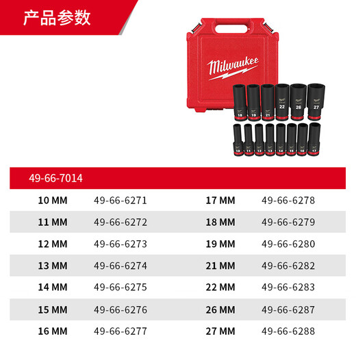 Milwaukee 1/2 machine extended socket set auto repair socket set electric wrench socket 49-66-7014 (1__2 extended machine socket, 1