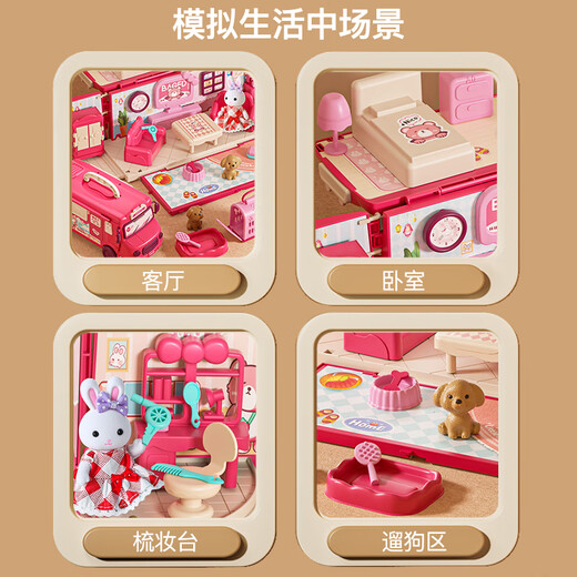 Bandimeng (Bandimeng) Kinderhaus spielen Mädchen Spielzeugrolle spielen RV Bus Prinzessin Wagen Schlafzimmer Küche 3-6 Jahre alte Puppe 2-in-1 Bushaus [1 Kaninchenpuppe]