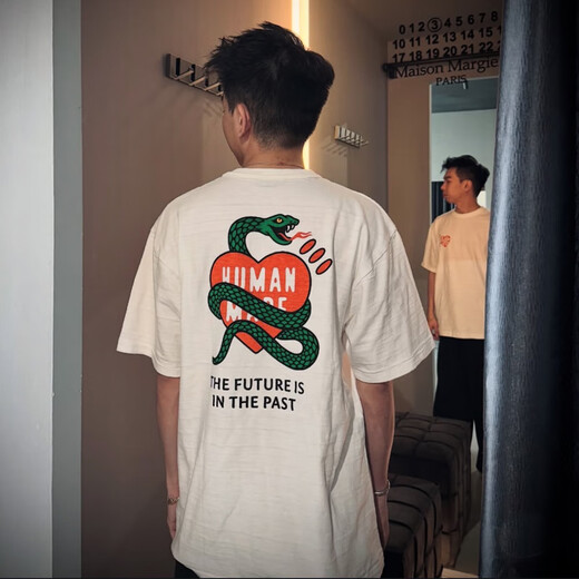 海迪洛日系蛇年human made爱心短袖T-shirt林俊杰男女情侣T恤春夏季 3937白色 S