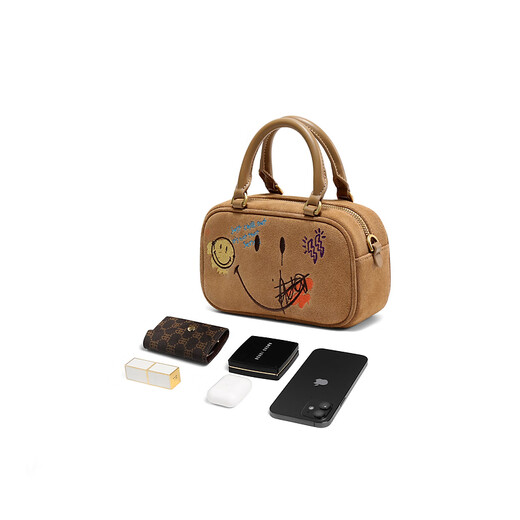 Belle women's bag SMILEY co-branded stray toast 25 mall newbie Boston bag X7428CX5 caramel color F